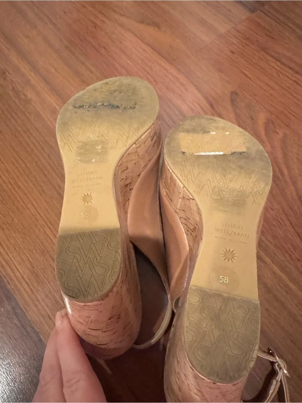 Stuart Weitzman Riviera Platform Sandal Natural Cork Nude Leather Size 5 $395